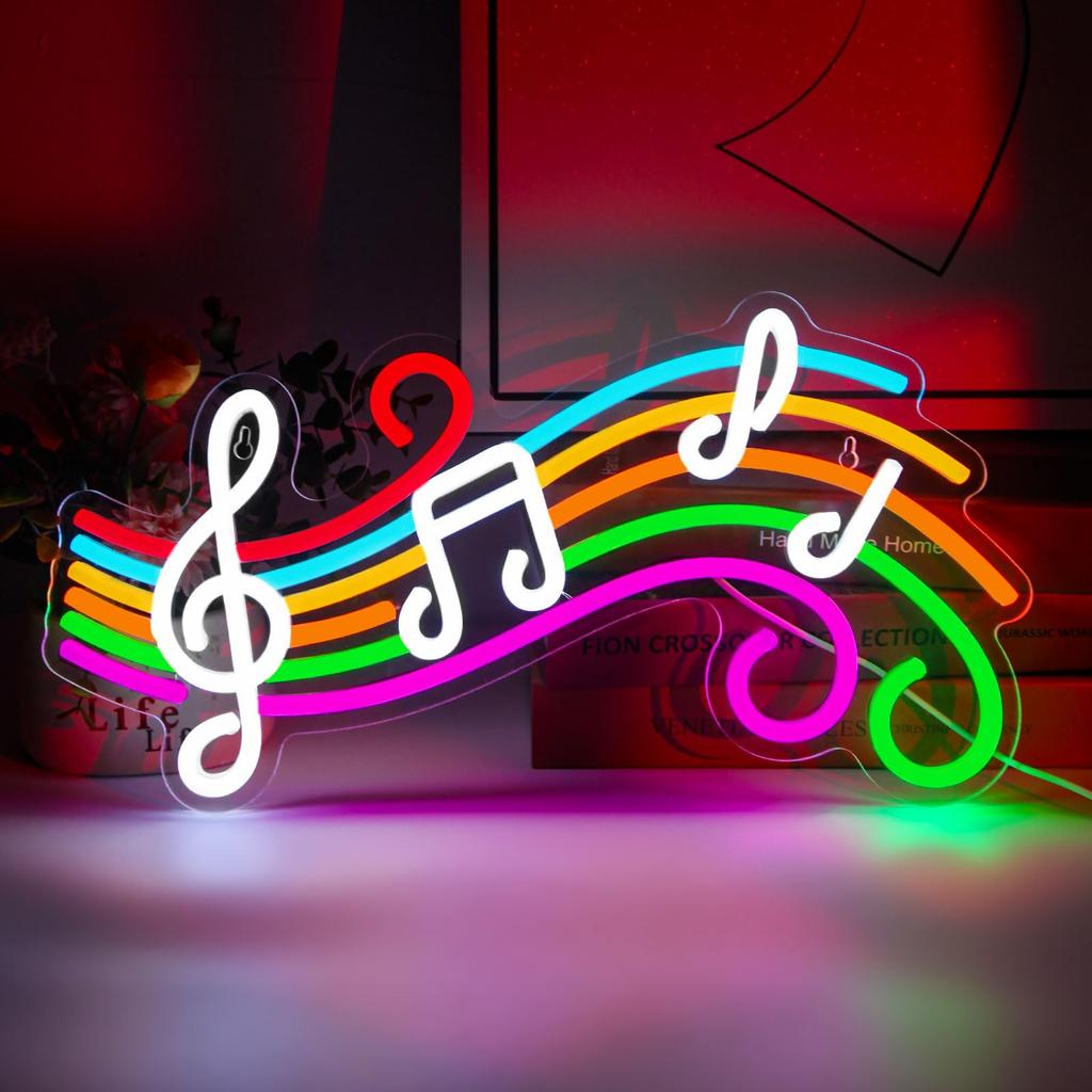 Music Neon Sign Musical Staff Note Led Wall Decor Dimmable Music Studio Decor Classroom Bedroom Gifts for Teacher Students Kids