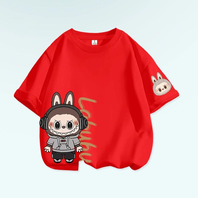 Tricou cu grafică de desene animate Monstru Elf Labubu pentru copii, imprimat, de vară, casual, pentru exterior, pentru fete, cu mânecă scurtă, top