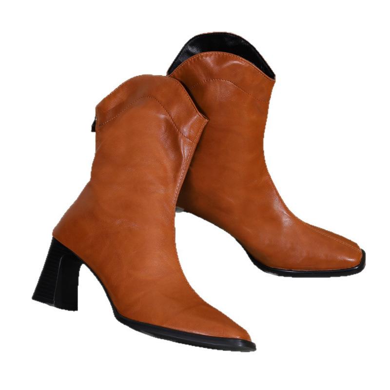 High-heeled short boots New large-size outer-size pointed rear zipper Martin boots in autumn and winter