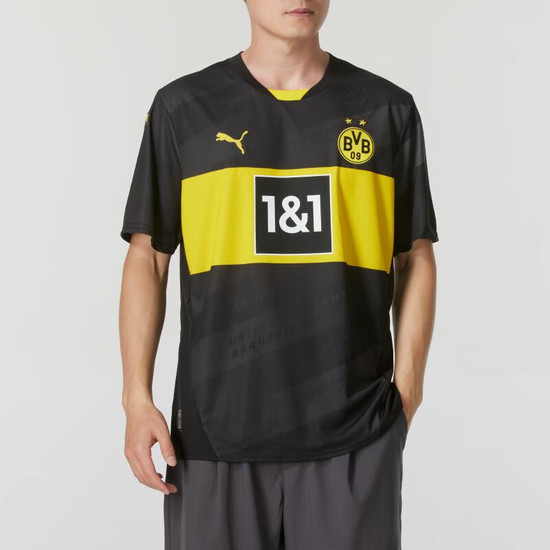 Puma Borussia Dortmund 2024/25 Away Pullover Color Block Logo Breathable Short Sleeve T-Shirt Men Tops Black 77495602