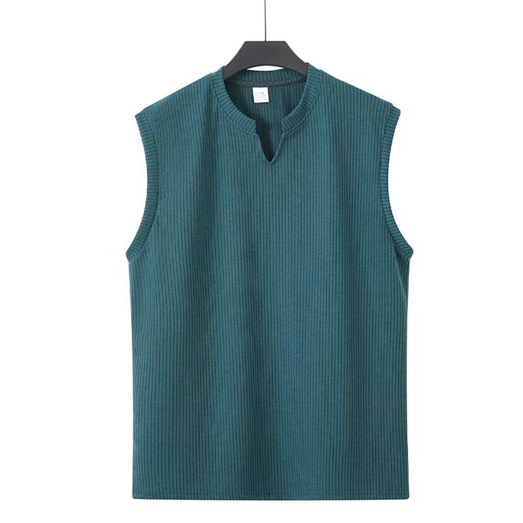 Men Summer Knit Vertical Stripes Slim Fit V Neck Fitness Sports Sleeveless Vest