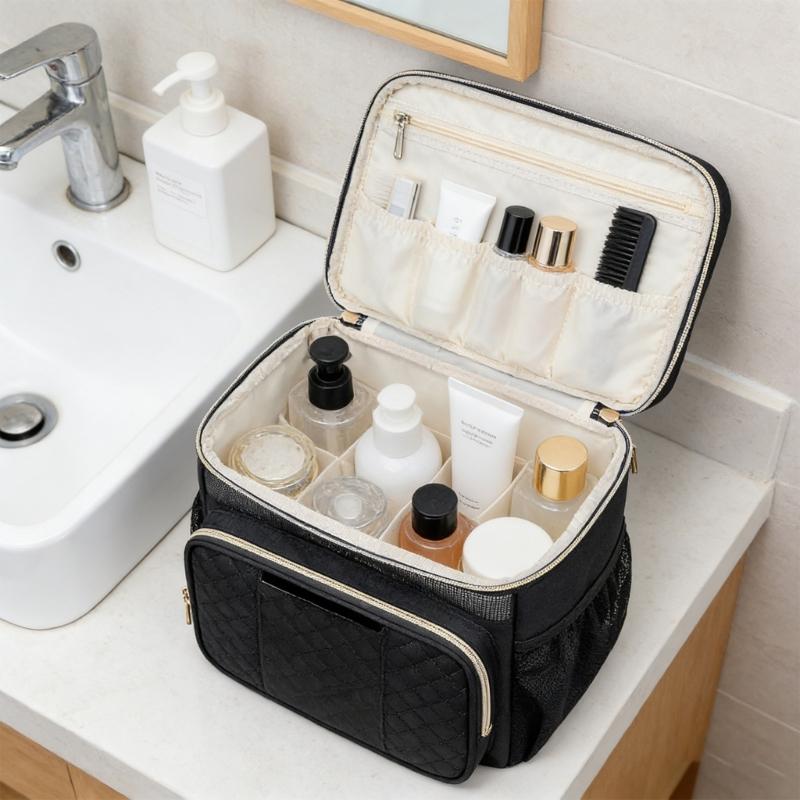 Reinforced Hook Bathroom Hanging Bag for Cosmetics Toothbrush Organization Multi Compartments Storage Organiser