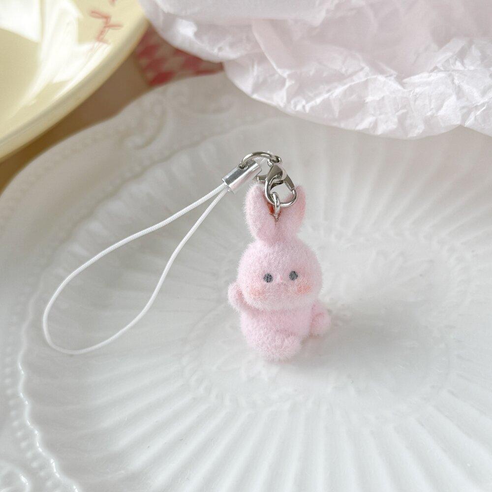 Cute Flocking Animals Are Angry, Little Rabbit Keychain Flocking Car Pendant, Mobile Phone Chain, Bag Pendant for Friends