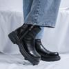 Men's genuine leather boots Classic casual style Work and Office Business Outdoor fashion autumn winter shoes Black Thick Bottom
