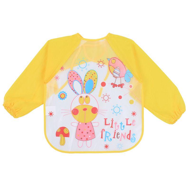 Cute Waterproof Cartoon Baby Feeding Apron With Long Sleeves For Toddler Weaning