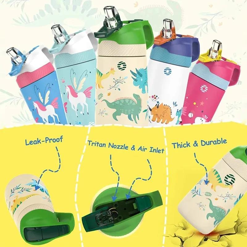 350ML Thermo Cup for Children Cartoon animals Pattern Water bottle Stainless Steel Vacuum Flacks With Healthy Straw Travel Cups