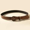 Vintage Western Style J Horse Round Buckle Belt, Embossed Brown PU Women's Belt, Ethnic Style Wear Decorative Belt