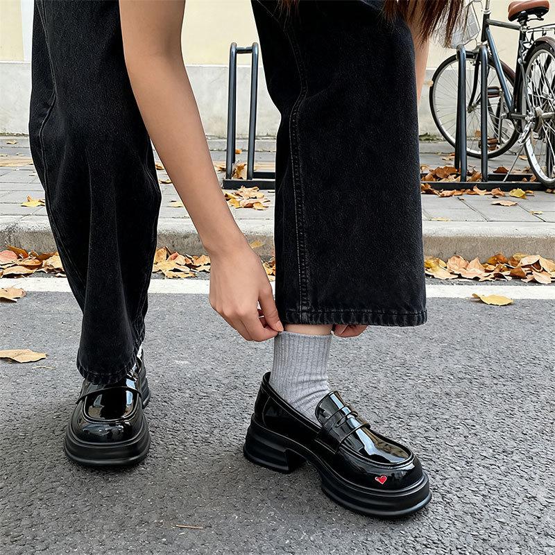 Round head platform single shoes women's versatile college British style small leather shoes new dress shoes jk shoes
