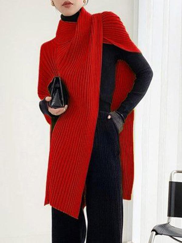 Asymmetrical High Neck Patchwork Sweater