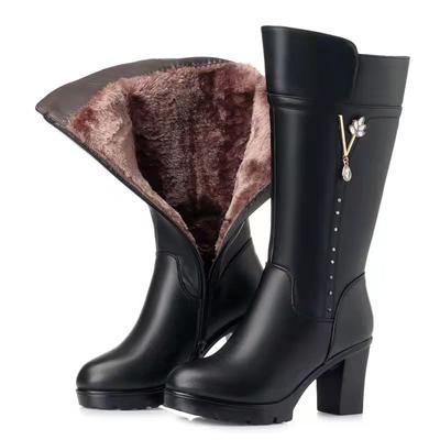 Frauen Winter Stiefel Aus Echtem Leder Weibliche Stiefel Warme mit hohen absätzen Wolle Stiefel Frauen Stiefel Frauen