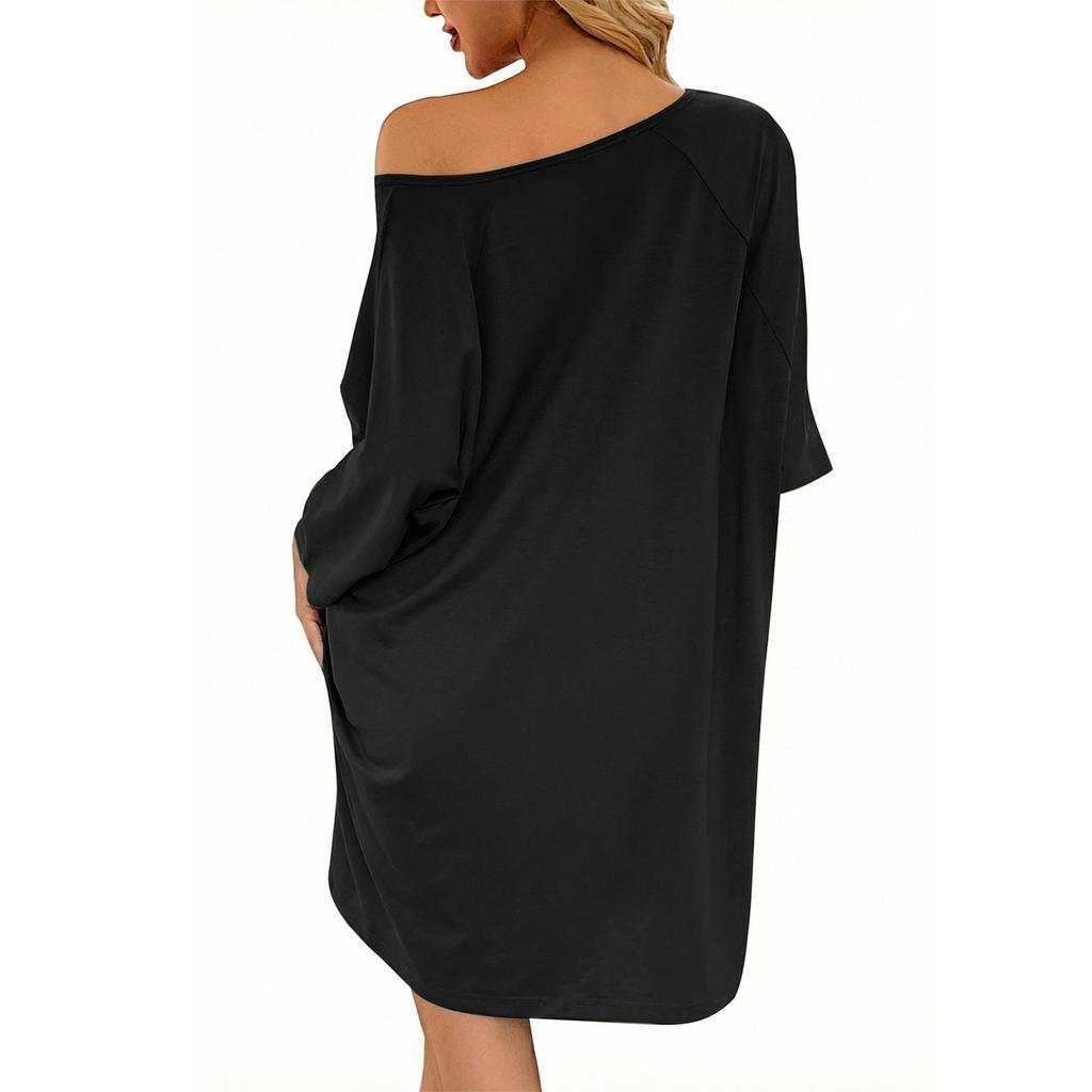 Dameslosse Casual V-hals Korte Mouwen T-shirt Jurk Off-shoulder Jurk