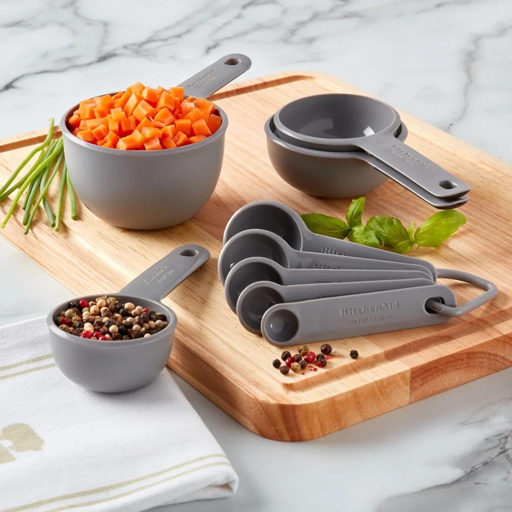 9 Piece Measuring Cups and Spoons Set Wet and Dry Ingredients Soft Grip Dishwasher Safe Easy Read Measurements Essential Kitchen