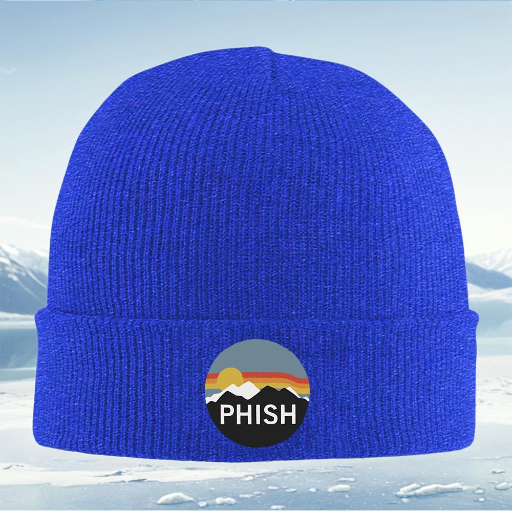 Mountains sunset sky PHISH words black background Men Women Unisex Knitted Hat Beanie Pullover Cap Winter Thermal Warm Christmas
