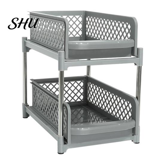 Double-layer Bathroom Organizer Sliding Under-sink Storage Rack Double-Layer Design Large Capacity Kitchen Shelf Strong Load-bearing Easy Assembly