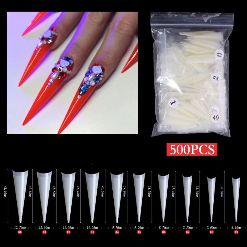300/500pcs Stiletto Nail Tips Acrylic-Nails Long False Nails Clear/Natural Fake-Nails Half Coverage False Nail Tips