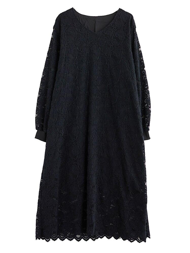 Xitao Casual μακρυμάνικο δαντέλα φόρεμα DMJ2338