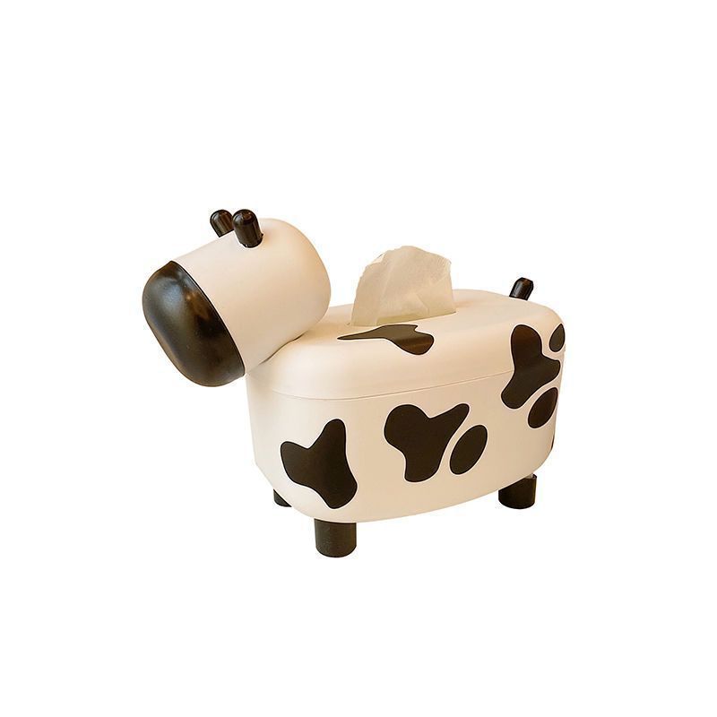 Cutie de hârtie și scobitoare cu dublu scop, cutie de șervețele drăguță cu vacă, multifuncțională, pentru uz casnic, depozitare a hârtiei, decorare desktop