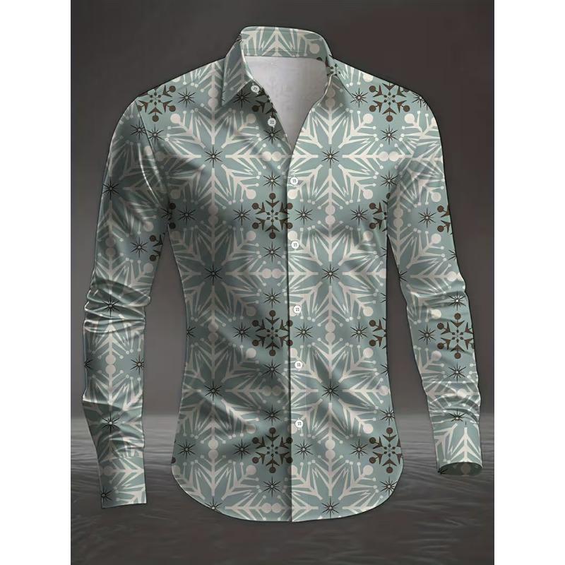 New men's fashionable 3D animal printed shirt with casual long sleeves and flower button design, fashionable shirt top