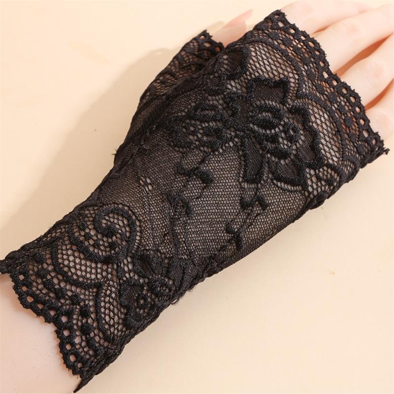 Bridal Gloves With Delicate Lace Design Half Finger Coverage Perfect For Church Outdoor Ceremonies