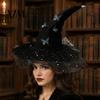 Witch Hat for Halloween Costume Women, Large Glitter Sequins Mesh Wizard Soft Fabric Night with Butterfly Accessory, Cosplay Black Holiday Dress Up