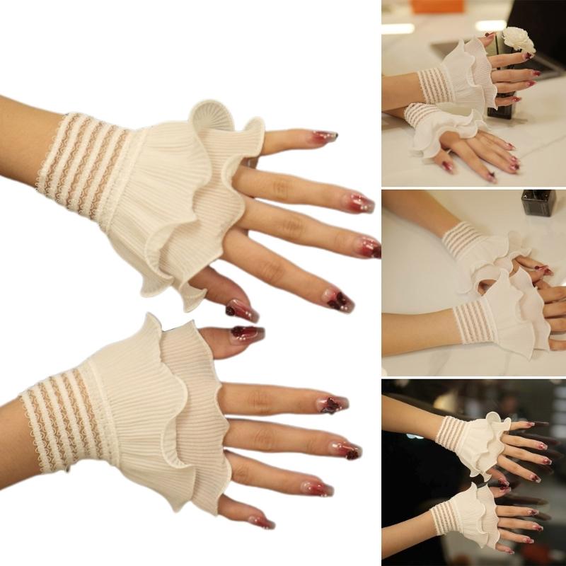 Faux Sleeves Decorative Trumpet Sleeves for Sweater Ruffle Bowknot Lace False Sleeves Cuff Extension Sweet Wrist Cuffs