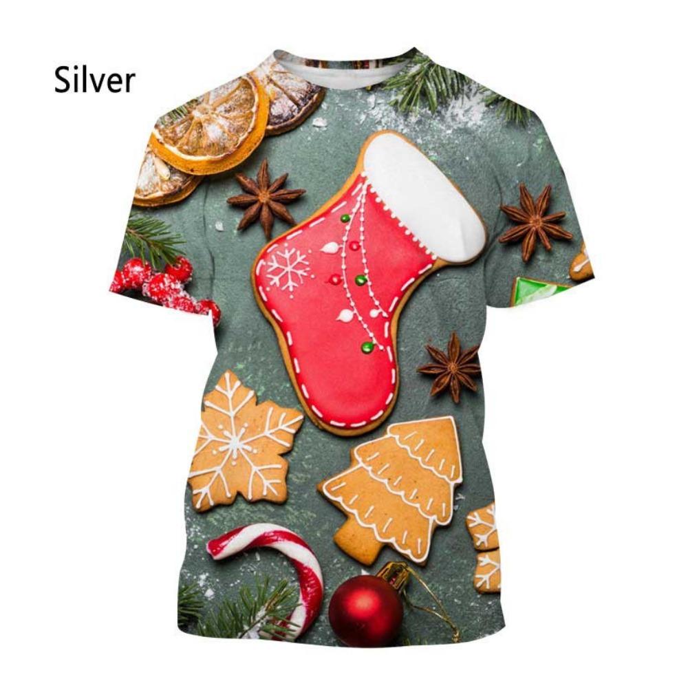 Casual short sleeved T-shirt, oversized New Year's Christmas men's T-shirt, 3D printed, fun role-playing Santa Claus