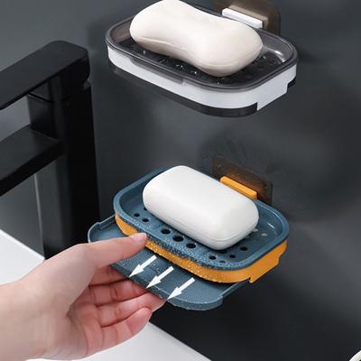 Soap Rack Wall-mounted with Draining Hole Quick Drainage Double Layer Drawer Design Bathroom Soap Draining Tray Organizer Daily Use
