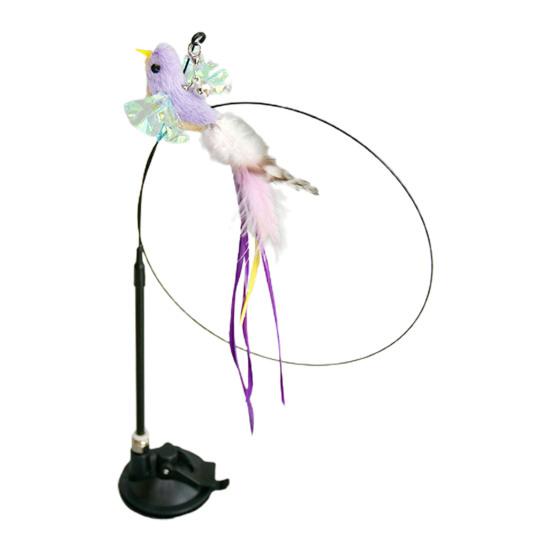 Cat Teaser Wand with Cup Base Bell Suction Long Wand Flexible Bendable Relieve Boredom Simulation Bird Interactive Feather Cat