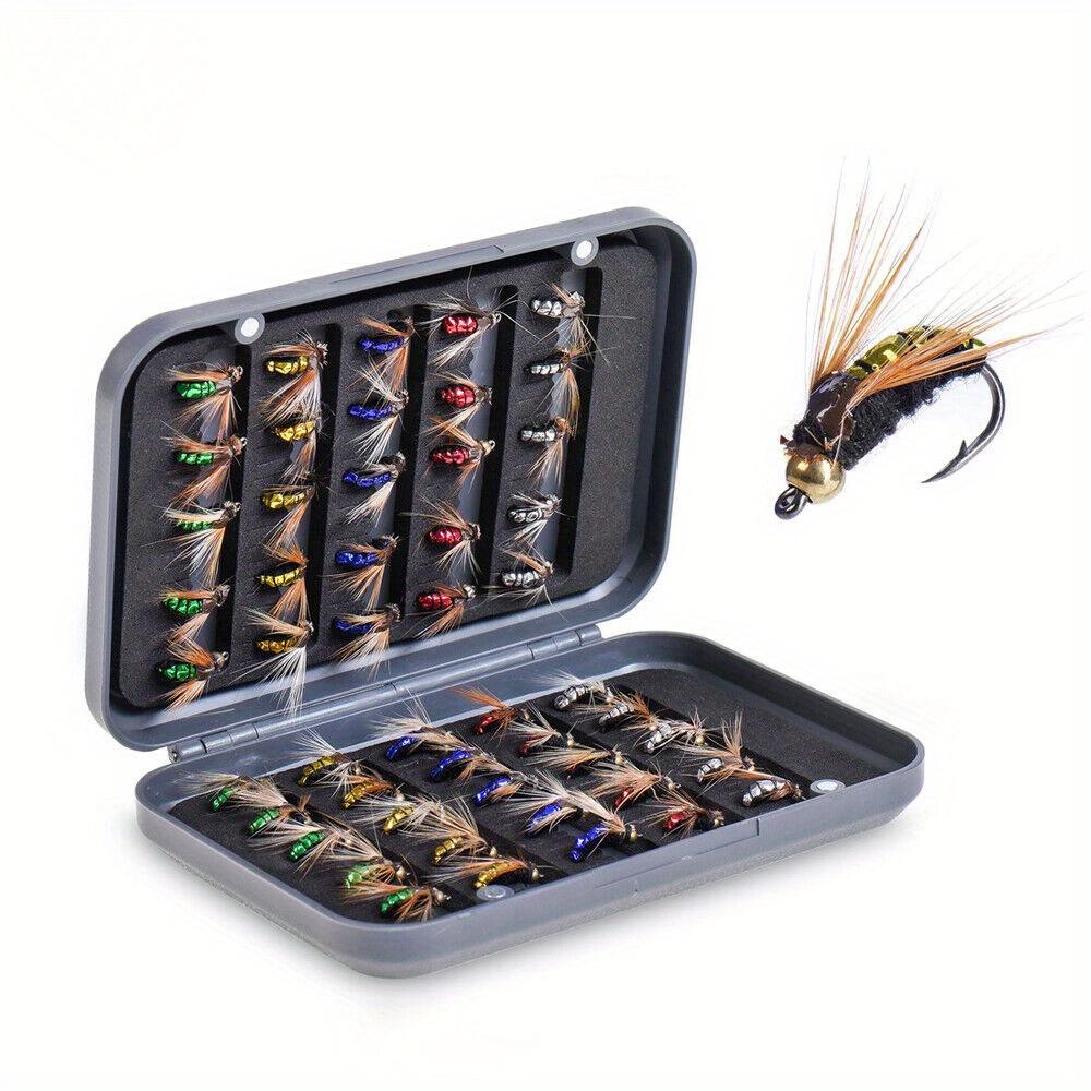 

50 Мушек Нимфы с Бусинкой Нахлыстовые Сухие Головка с Бусинкой Окунь Форель Коробка 5 Смешанных Цветов