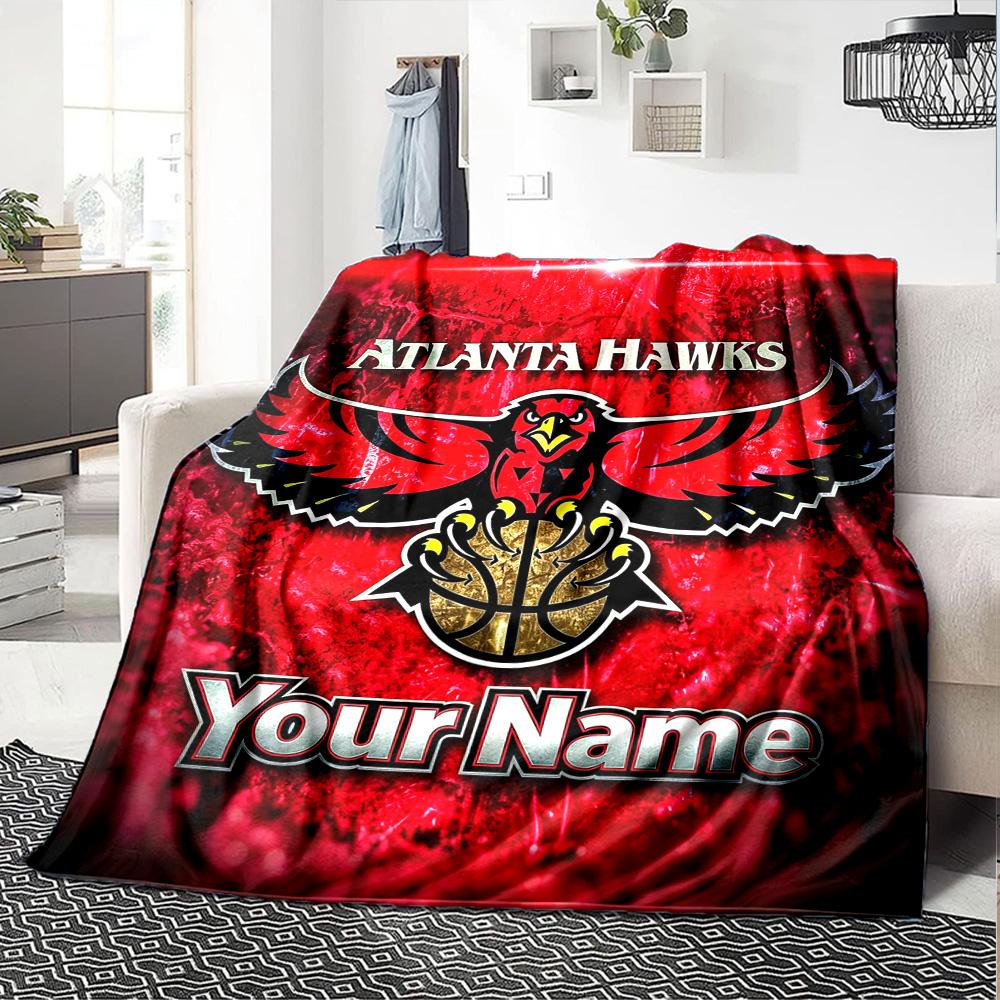 Name Custom Atlanta Hawks Print Flannel Blanket High Quality Warm Comfortable Cover for All Seasons Perfect for Gifts Home Decor