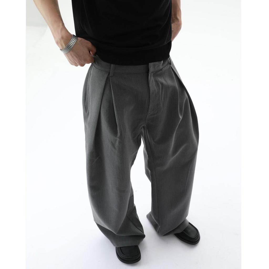 Retro 3D Pleat A-Line Scimitar Trousers - Men's Casual Loose-Fit American Style Pants