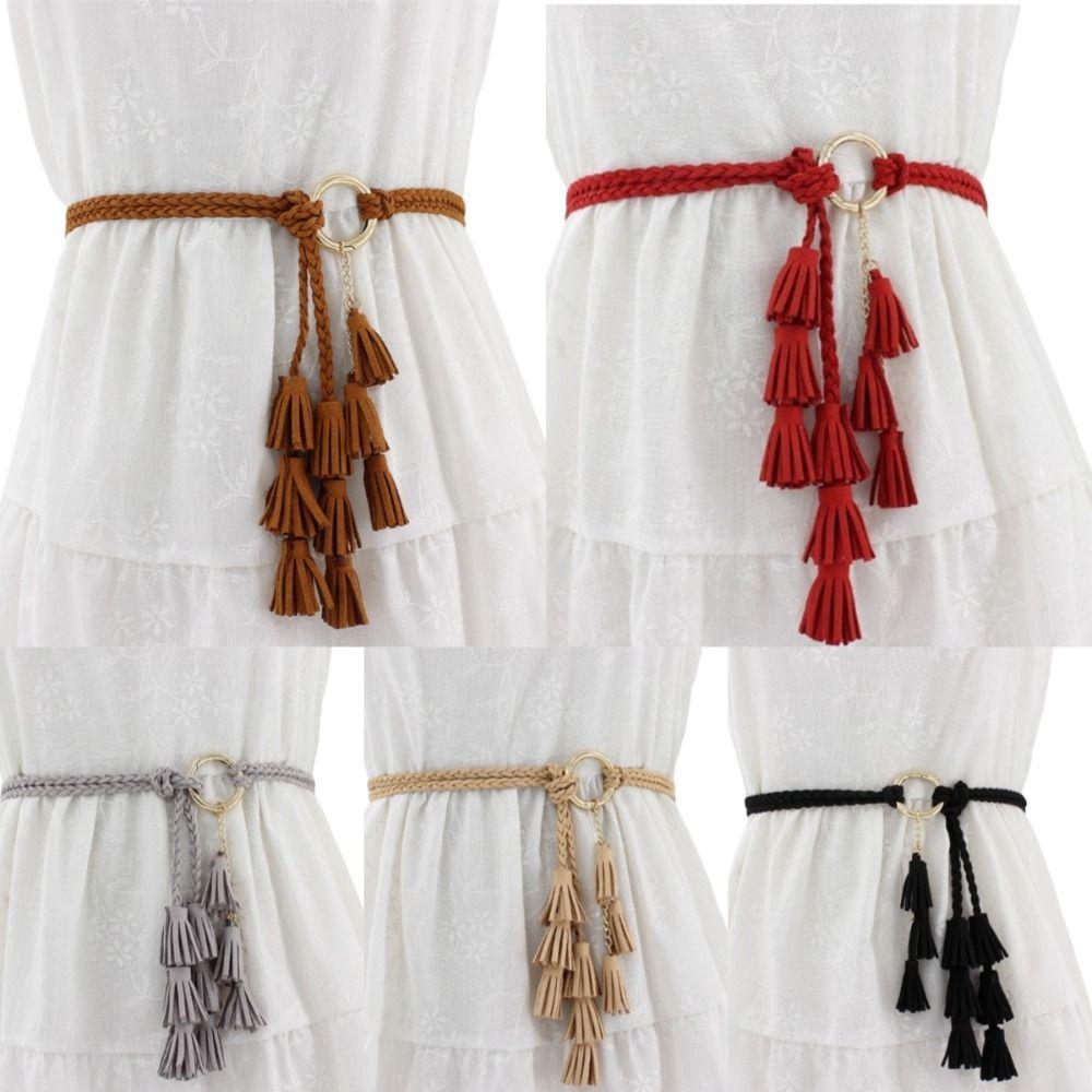 Solid Color Braided Tassel Belt Tassel Detail Dress Waistband New Knit Belt Casual Wear
