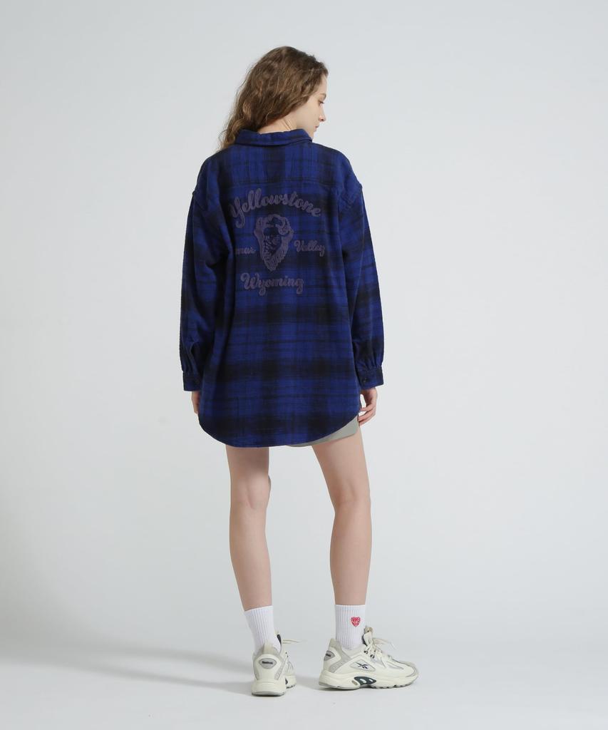 AVIREX EMBROIDERY CHECK SHIRT navy