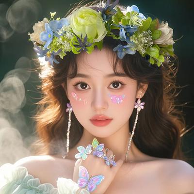 Forest-Style Simulated Garland High-End Super Fairy Flower Headdress Scenic Atmosphere Photo-Taking Headband