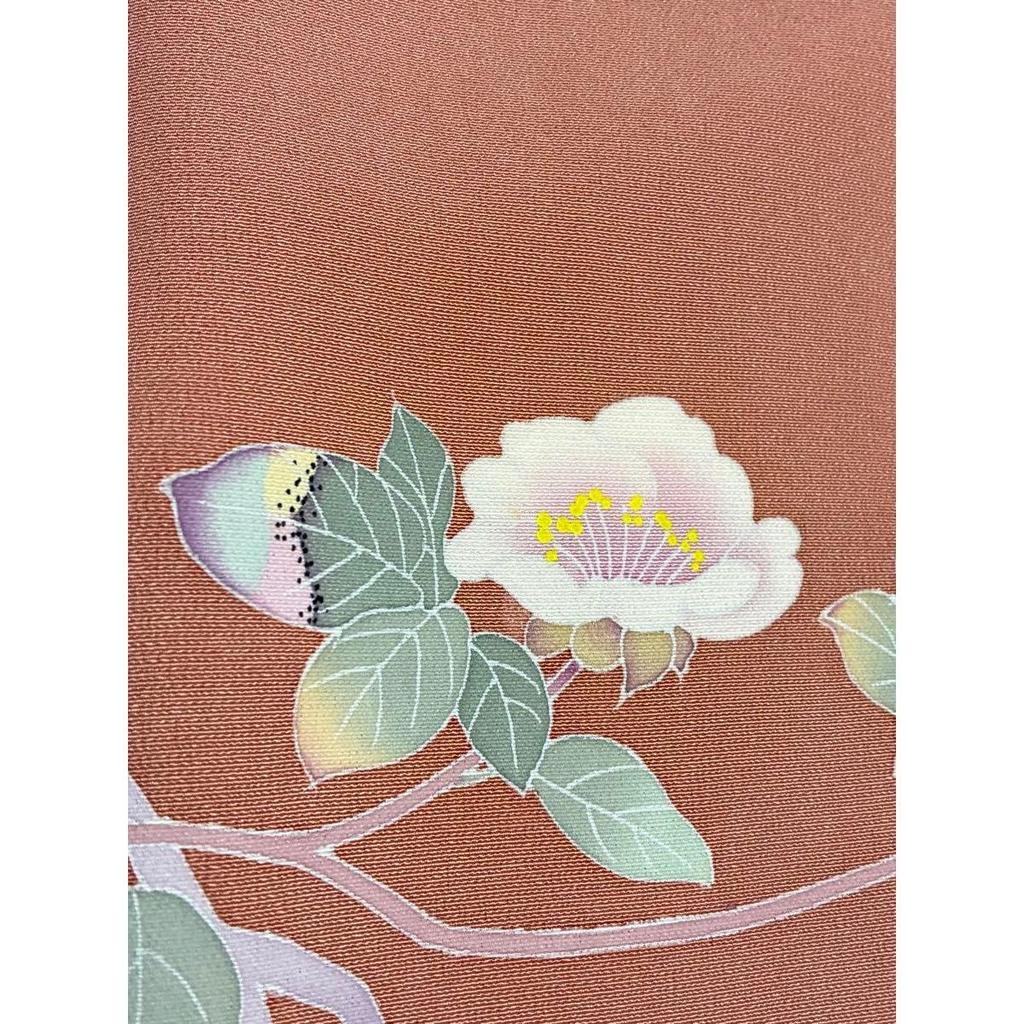 Used Tsukesage Yuzen Silk Flower pattern Signature with matching lining I7166