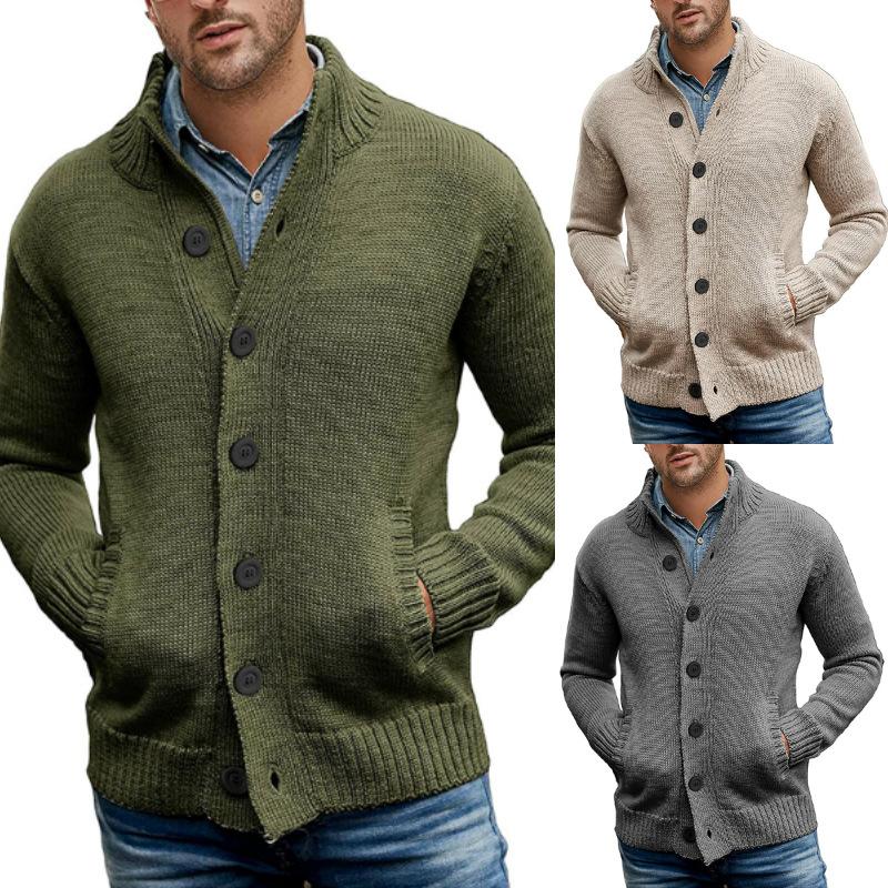 2025 Men's Solid Color Single-Breasted Knitted Sweater Cardigan for Fall and Winter