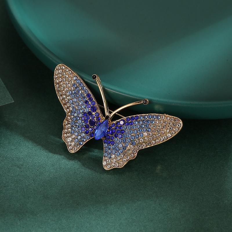 Gradually Change Color Blue Butterfly Brooch High-end Light Luxury High-end Women's Design Coat Sweater Corsage Pin
