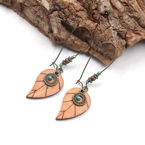 1 Pair Flower Shape Bohemia Drop Earrings Wood Waterdrop Shape Beads Hook Earrings Jewelry