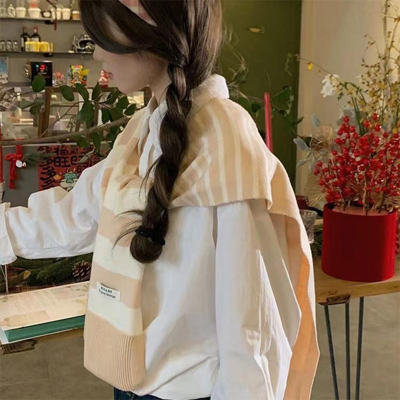 Women's Shawl Knitted Striped Shawl Cross Shawl Blouse Shoulders Fake Collar Cape Knotted Scarf For Women Outerwear