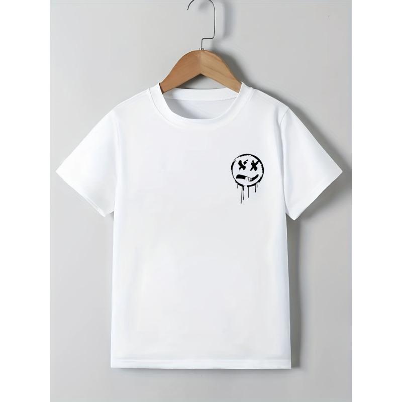 European sizes Joyful Face Print Boys Loose Short Sleeve T-Shirt 110 белый