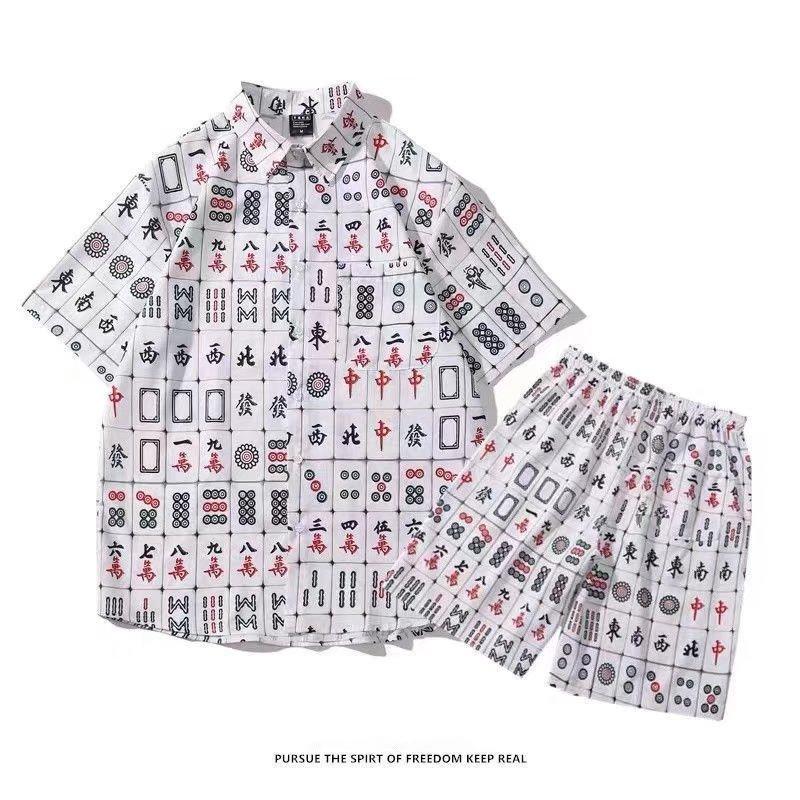 

Мужские шорты, костюм, рубашка с цветочным узором, свободные короткие брюки, футболка из двух предметов, повседневные корейские рубашки и шорты, комплект из 2 предметов, мужские тонкие рубашки-брюки в стиле ретро