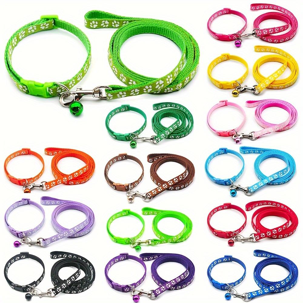 Pet Dog Collar and Leash Set, Cute Paw Pattern Nylon Dog Collar with Bell Long Dog Walking Leash