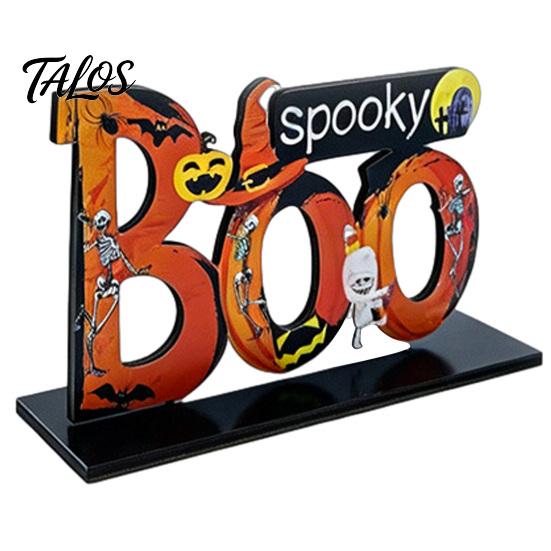 Pumpkin Castle Ghost Decor Halloween Wooden Tabletop Ornaments, Freestanding Solid Wood Letter Signs, Decorative Table Centerpiece Festive Holiday