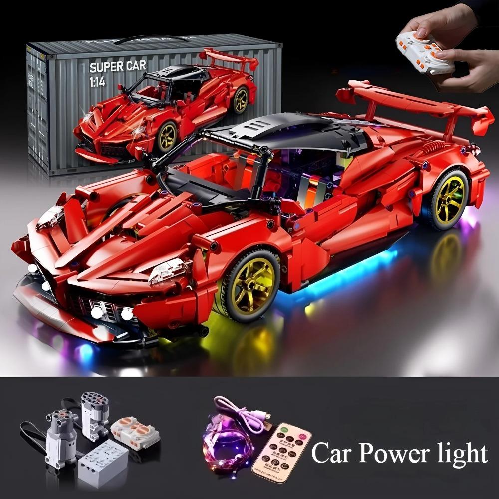 1:14 Rotes Baustein-Sportwagen RC-Spielzeug, Auto-Baustein-Spielzeug, Geburtstagsgeschenk, Sportwagenmodell DIY, Geschenk für Kinder