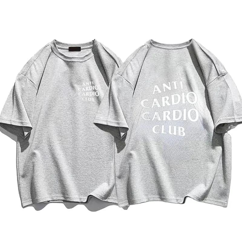 Men Clothes Plus Size Anti Cardio Club T Shirt Gym Life Letter Print T-Shirt Cotton Tshirt for Women Oversize Male Tee Summer