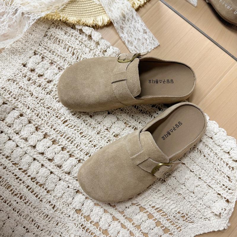 Bamuxiu early spring thick bottom new ugly cute big head half slippers women's anti-velvet bag head drag casual slippers