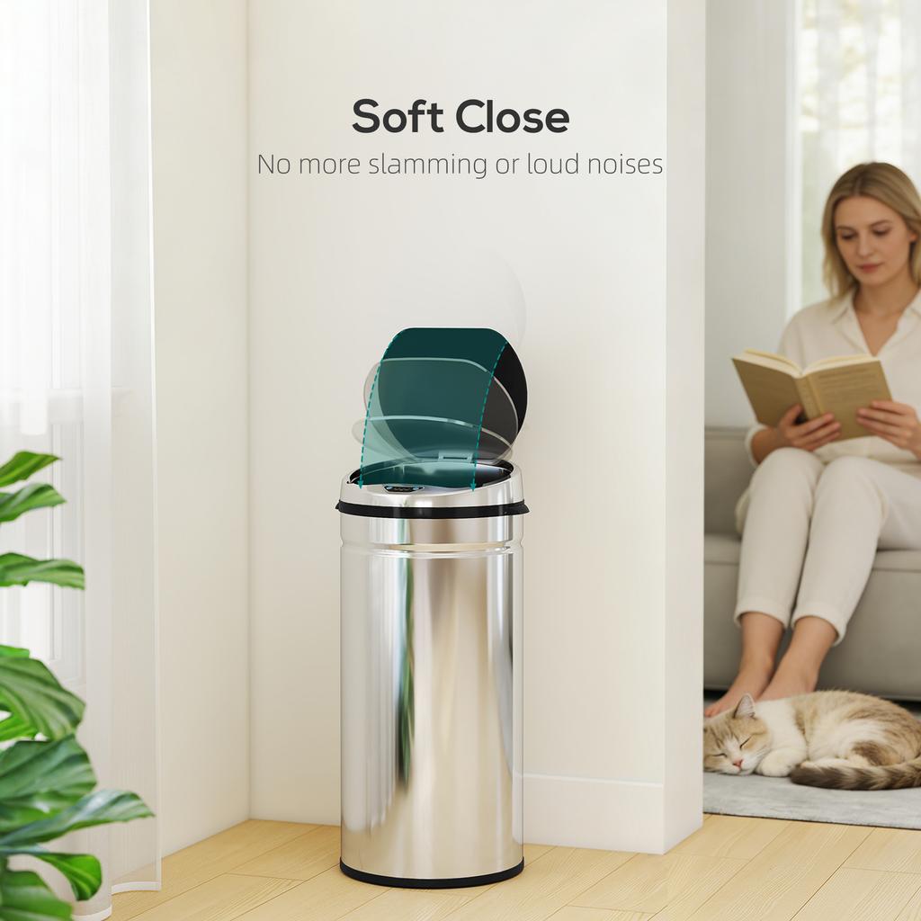 42L Automatic Motion Sensor Rubbish Bin with Fingerprint Resistant, Stainless Steel, Silver Tone