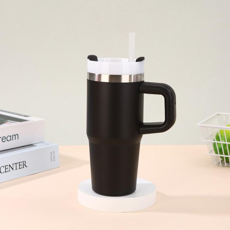 14oz Stainless Steel Vacuum Insulated Travel Mug With Handle Straw Car Office Outdoor Use