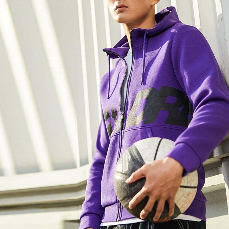 Anta Basketball Series Letter Print Knit Hooded Jacket Men Jackets Persian-Purple 152211708-4