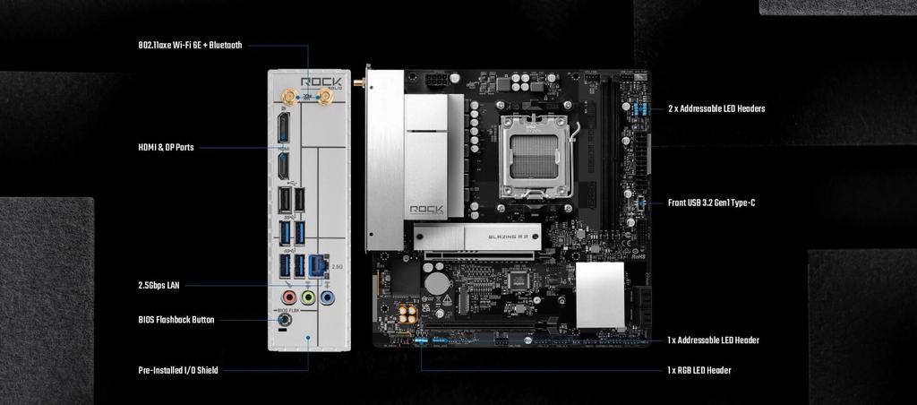 ASRock B850M Rock WiFi Motherboard, Compatible with AMD Ryzen 9000 8000 7000 Series CPUs (Socket AM5), DDR5 Micro ATX Motherboard [Authorized